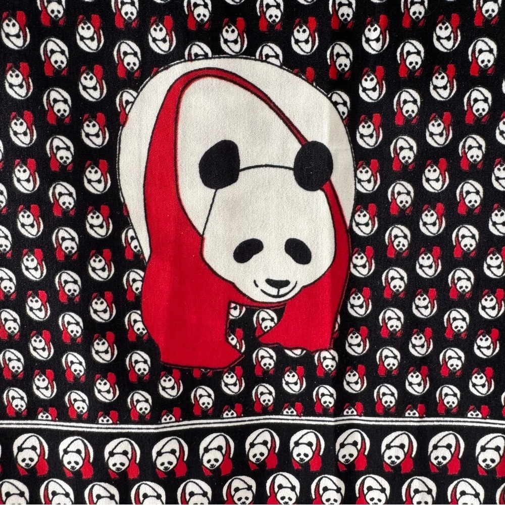 Silk Panda Print Scarf – 🐼 Sun Kyung Sa -Black, White & Red - Picture 3 of 7